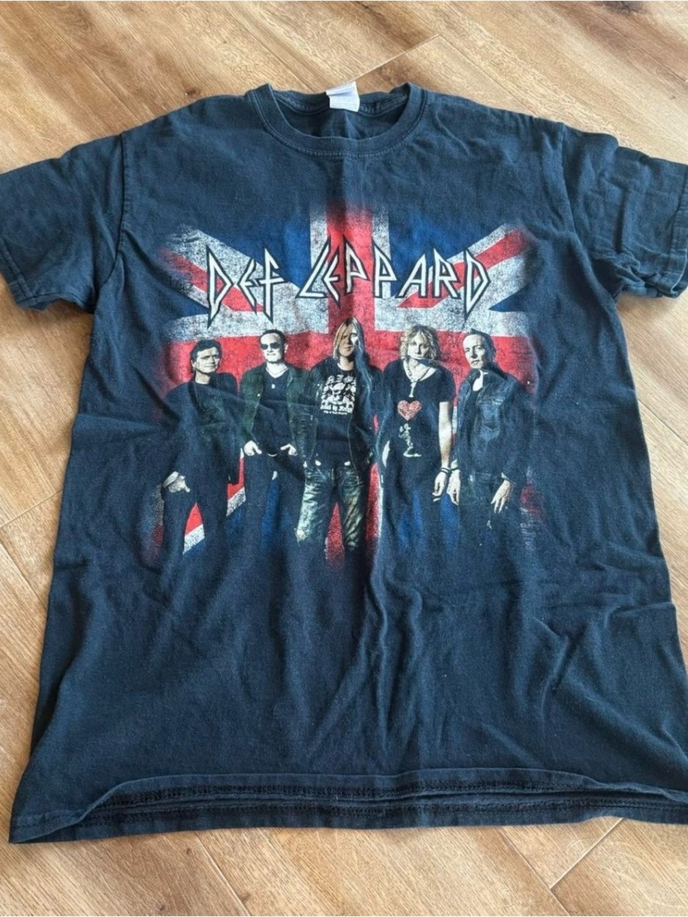 Def Leppard Black Band Tee with Union Jack Graphic